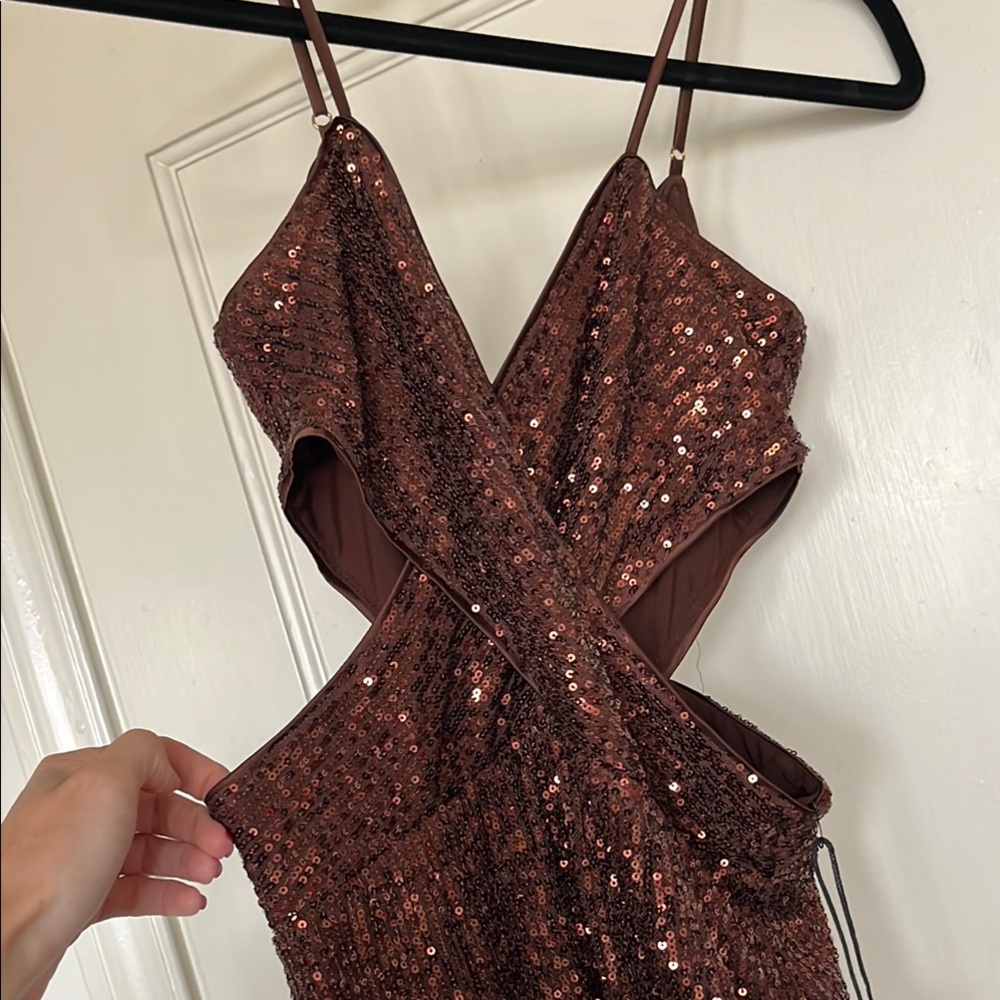 SAYLOR Gold Sequin Cutout Dress